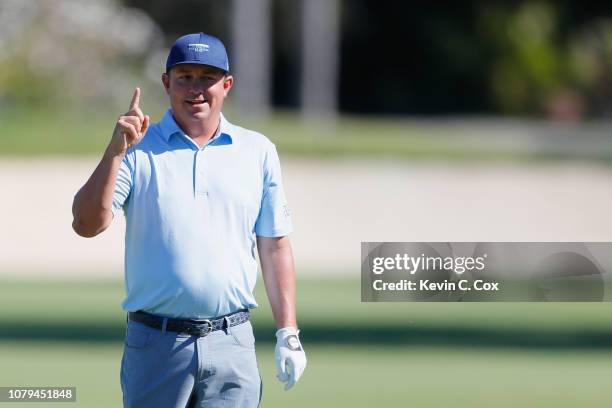 Jason Dufner of the United States reacts during a practice round ahead of the Sony Open In Hawaii at Waialae Country Club on January 8, 2019 in...