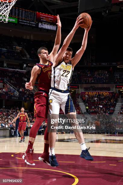 Leaf of the Indiana Pacers handles the ball against the Cleveland Cavaliers on January 8, 2019 at Quicken Loans Arena in Cleveland, Ohio. NOTE TO...