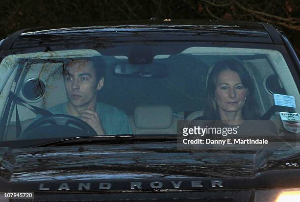 Kate Middleton's mother Carole Middleton and brother James Middleton is sighted leaving their home on January 9, 2011 in Bucklebury, Berkshire.
