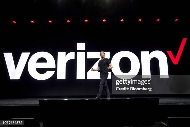 Hans Vestberg, chief executive officer of Verizon Communications Inc., speaks during a keynote session at the 2019 Consumer Electronics Show in Las...