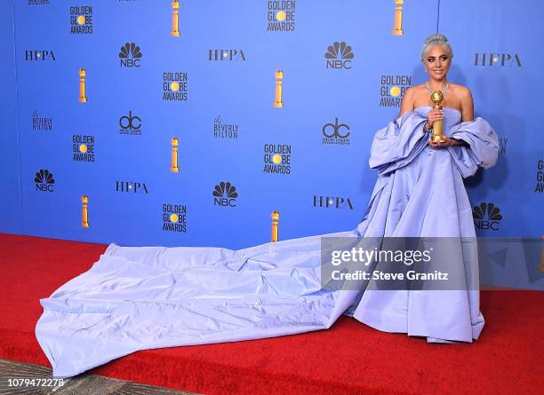 Lady Gaga poses at the 76th Annual Golden Globe Awards at The Beverly Hilton Hotel on January 6, 2019 in Beverly Hills, California.