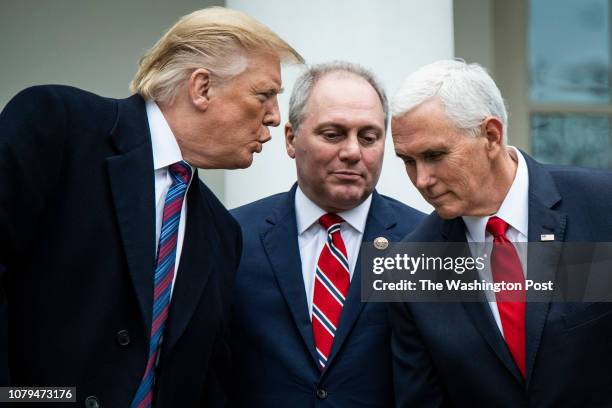 President Donald J. Trump with House Minority Whip Steve Scalise of La.,, and Vice President Mike Pence speaks after a meeting with Congressional...