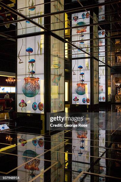 The lobby entrance in the Cosmopolitan Hotel & Casino is decorated with large murals of jellyfish on December 26, 2010 in Las Vegas, Nevada. The...