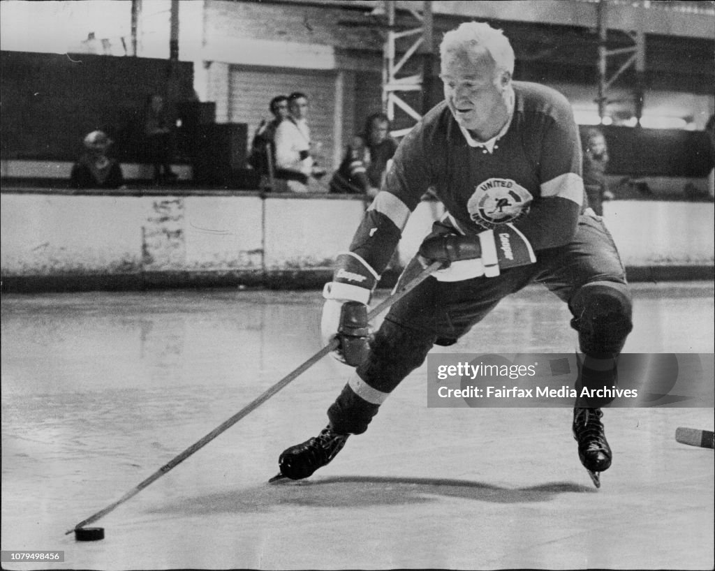 Oldest member of the NSW ***** in action at the rink this morning *****.Jim McLaughlain (pictured) reckons he should have more sense than to drag his ice hockey stick out of the cupboard at 5-3 years of age.McLaughlain, a member of the NSW team from 1938