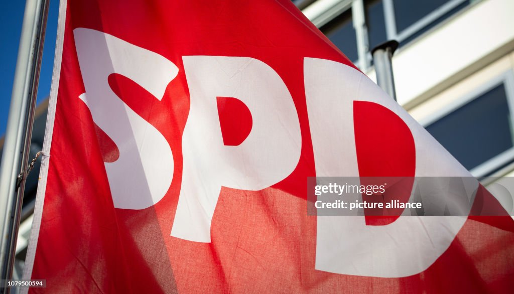 Spd Group A flag of the SPD is flying in front of the conference venue at the ...