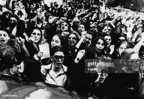 Hundreds of Iranian woman demonstrate in front of presidential office against the clergy order for all Iranian female employees of government offices...