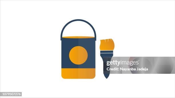 paint can, brush icon - paint pot stock illustrations