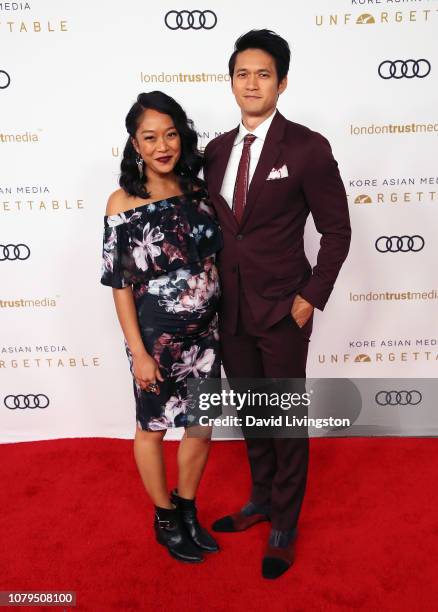 Shelby Rabara and Harry Shum Jr. Attend the Unforgettable Gala 2018 at The Beverly Hilton Hotel on December 08, 2018 in Beverly Hills, California.