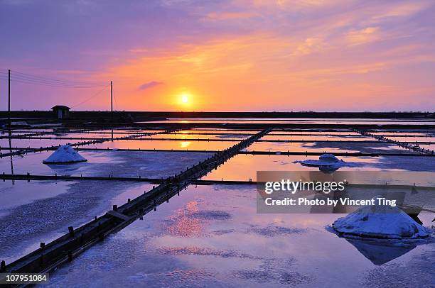 sunset in salt field - tainan stock pictures, royalty-free photos & images