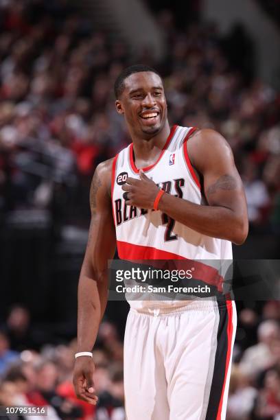 Wesley Matthews of the Portland Trail Blazers enjoys the game during a game against the Miami Heat on January 9, 2011 at the Rose Garden Arena in...