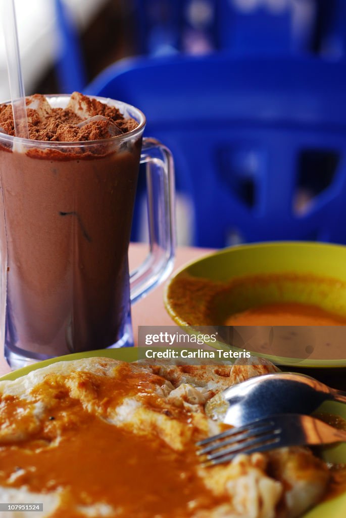 Hawker centre food, milo dinosaur, roti prata