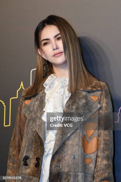 Actress Hannah Quinlivan poses backstage during the Coach 2019 early autumn collection fashion show 'Coach Lights Up Shanghai' on December 8, 2018 in...