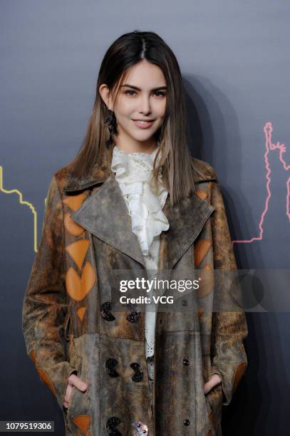 Actress Hannah Quinlivan poses backstage during the Coach 2019 early autumn collection fashion show 'Coach Lights Up Shanghai' on December 8, 2018 in...