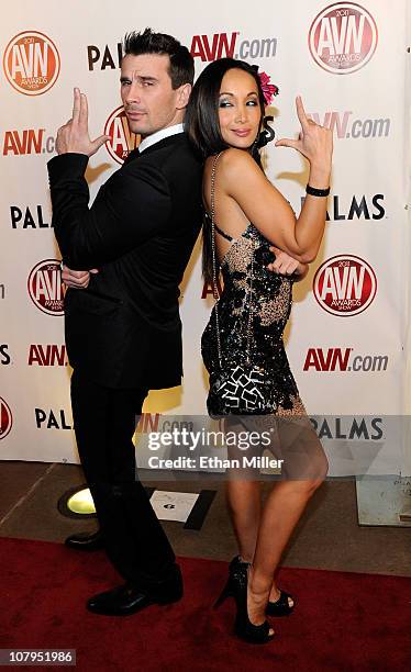 Adult film actor Manuel Ferrara and adult film actress Katsuni arrive at the 28th annual Adult Video News Awards Show at the Palms Casino Resort...