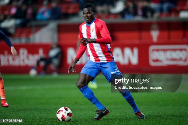 Isaac Cofie of Sporting Gijon during the Spanish Copa del Rey match between Sporting Gijon v Valencia at the El Molinon on January 8, 2019 in Gijon...