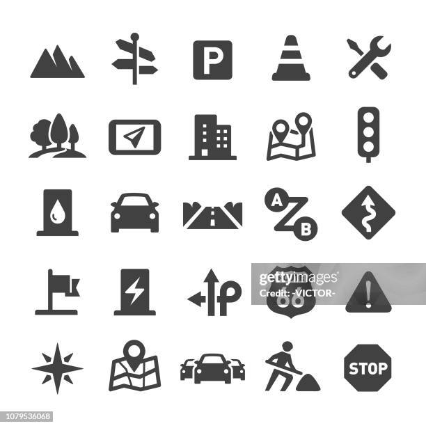 ilustrações de stock, clip art, desenhos animados e ícones de road trip icons - smart series - rua