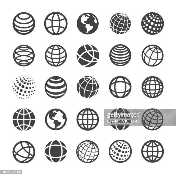 illustrazioni stock, clip art, cartoni animati e icone di tendenza di icone del globo e della comunicazione - smart series - modalità wire frame