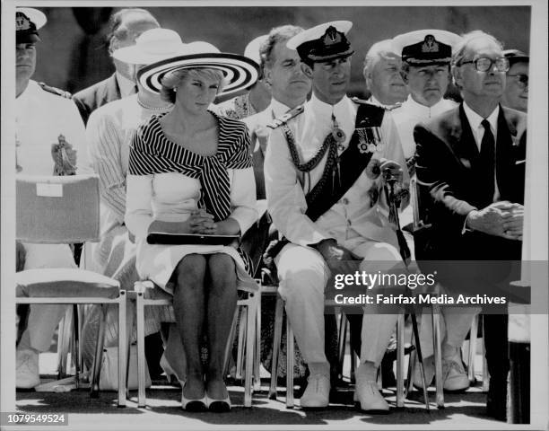 Royal Tour...Handing over of the Endeavour at Man O War steps.Charles and Diana. January 25, 1988. .