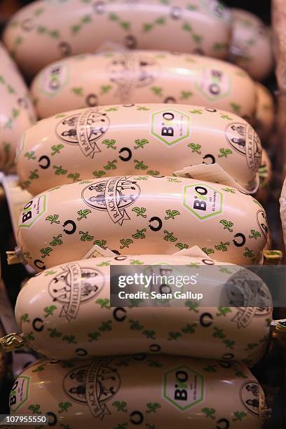 Organic sausage made from pork lies in a refrigerator display at a branch of German organic grocery store chain Bio Company on January 10, 2011 in...