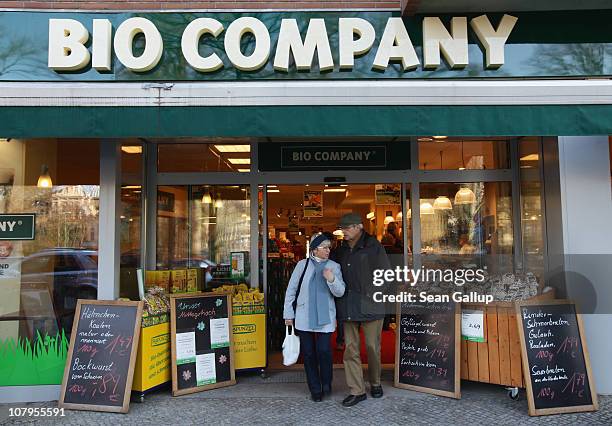 People walk past a branch of German organic grocery store chain Bio Company on January 10, 2011 in Berlin, Germany. Organic foods retailers are...