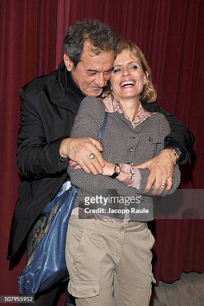 Ennio Fantastichini and Isabella Ferrari attend "Il Catalogo" Press Conference at Teatro Manzoni on January 10, 2011 in Milan, Italy.