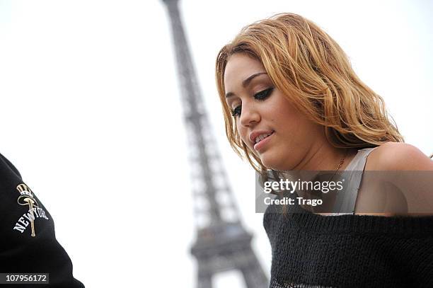 Miley Cyrus Sighted in Paris at trocadero On Location for 'LOL' Remake on September 6, 2010 in Paris, France.