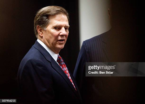 Former House Majority Leader Rep. Tom Delay arrives in the 250th district court of Judge Pat Priest at the Travis County Courthouse on January 10,...