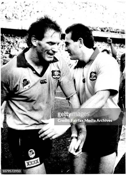 Rugby Union Test...Australia V New Zealand.Wallaby heroes Simon Poidevin and David Campese.Even an hour after the Wallabies extended their unbeaten...