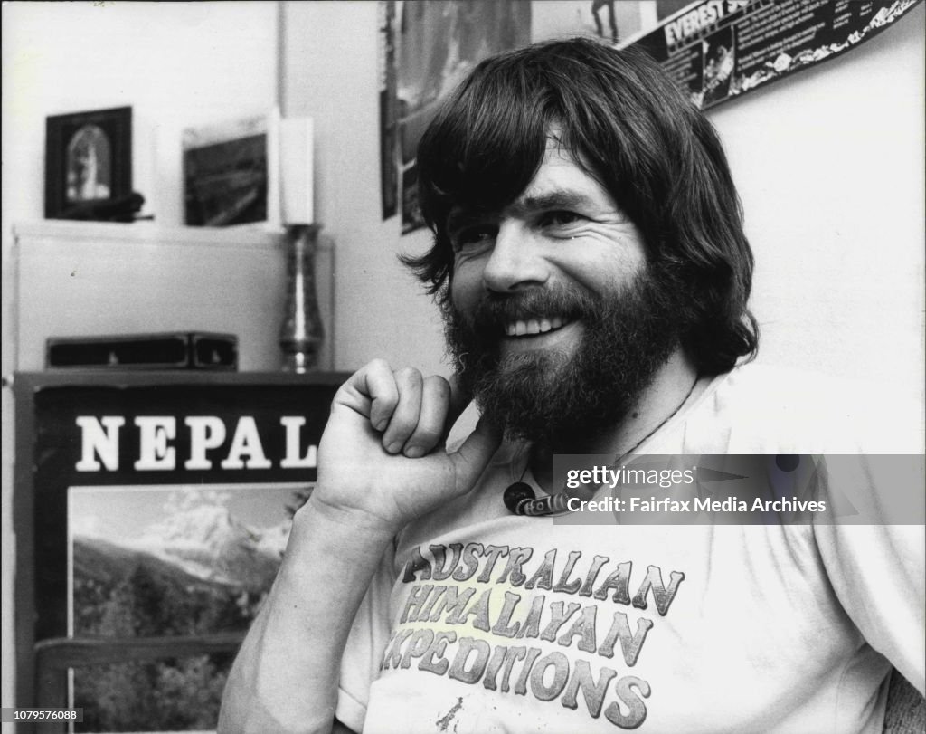 Reinhold Messner, the first man to climb Mt. Everest single handed and without the aid of oxygen, in Australia for a series of lectures and film screenings at the Sydney office of Australian Himalayan Expeditions, in O'Connell St. City.