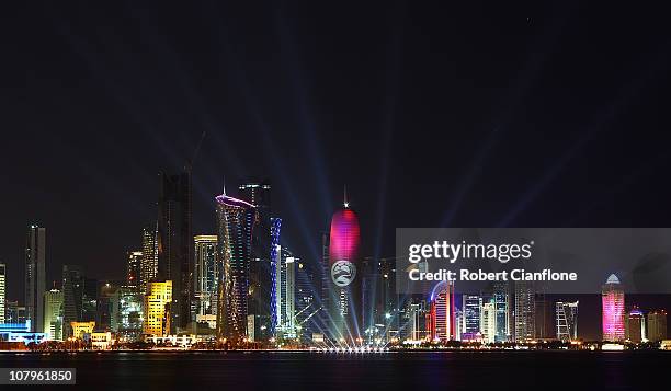 General view of the city of Doha at night on January 10, 2011 in Doha, Qatar.