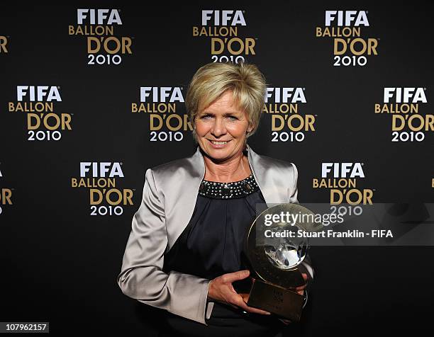 Sylvia Neid, head coach of the German ladies football team with her FIFA ladies coach of the year award at the FIFA Ballon d'Or Gala 2010 t the...