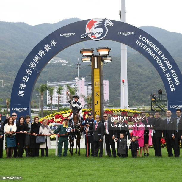 Zac Purton riding Exultant after winning Race 4, Longines Hong Kong Vase during the LONGINES Hong Kong International Races at Sha Tin Racecourse on...