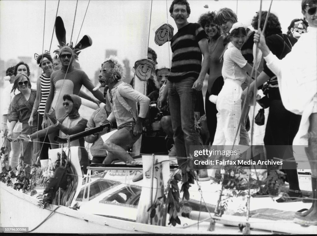 The second Poly-Styrene Cup fun yacht races was held on the harbour today. The race consisted of Aprox. 40 yachts and windsurfers in fancy dress sailing up the harbour. Some of the yachts were Noah's Ark.