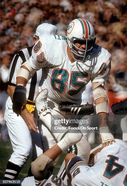 NIick Buoniconti of the Miami Dolphins in action during an NFL football game circa 1972. Bouniconti played for the Dolphins from 1969 to 1976.