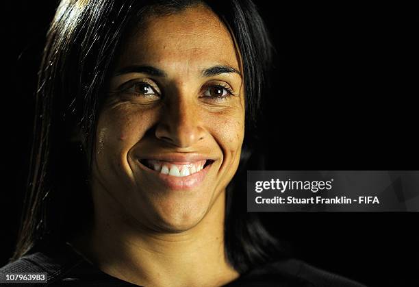 Ladies footballer Marta of Brazil during an interview prior to the FIFA Ballon d'Or Gala 2010 t the congress hall on January 10, 2011 in Zurich,...