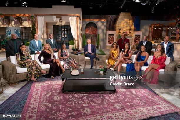 Reunion" -- Pictured: Eugene Harris, Toya Bush-Harris, Aydin Huq, Mariah Huq, Cecil Whitmore, Simone Whitmore, Andy Cohen, Jacqueline Walters, Curtis...