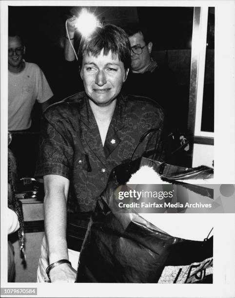 Passengers from the P &amp; O cruise ship, Fairstar on arrival at Mascot Airport.The emotion is etched on the face of Mrs. Christine Staples of...