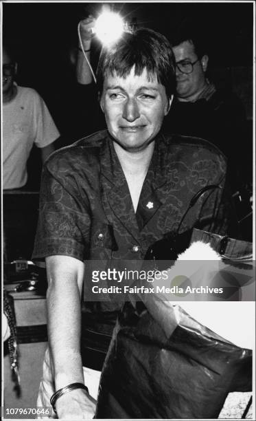 Passengers from the P &amp; O cruise ship, Fairstar on arrival at Mascot Airport.The emotion is etched on the face of Mrs. Christine Staples of...