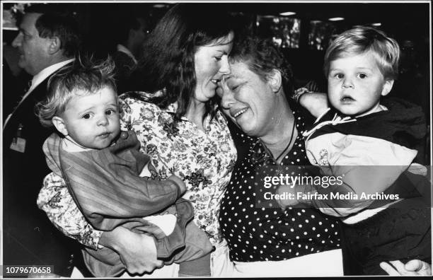 Passengers from the P &amp; O cruise ship, Fairstar on arrival at Mascot Airport.Mrs. Margaret Barker of Chester Hill is greeted by her daughter, Sue...
