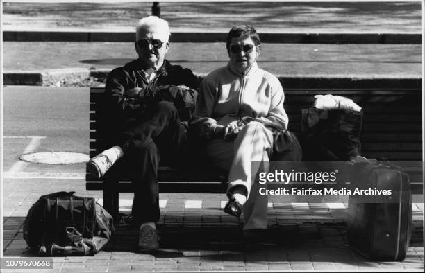 Cruise ship Fairstar falls to said from Sydney...Passengers....Henry and Violet Burrell of Graftonat Circular Quay. July 24, 1991. .