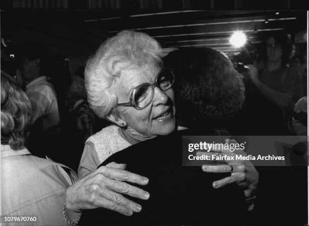 Passengers from the P &amp; O cruise ship, Fairstar, on arrival at Mascot.Ship passengers Mrs. Sharp from Neutral Bay, hugs her daughter who came to...