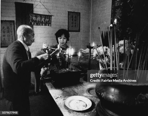 Buddhist Temple in Glebe run by the Chinese Sze Yup Society was officially opened today by Leichhardt Mayor Evans Jones.Prayers and incense burning...