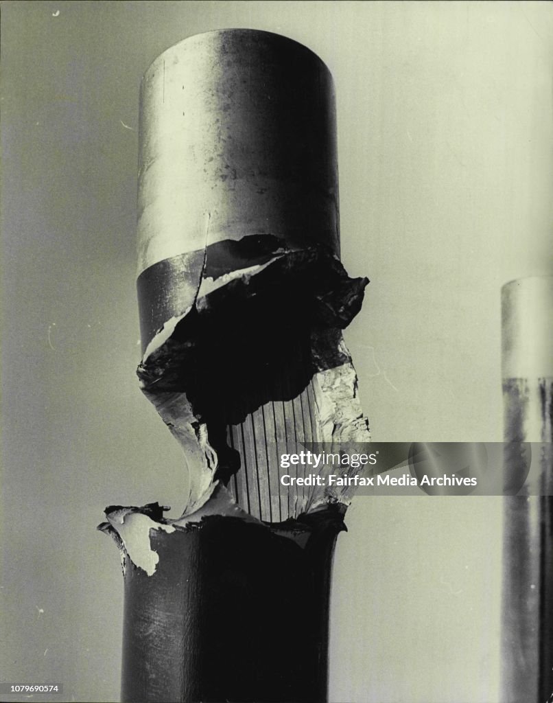 Gunney Shell The damaged barrell of A turret which was hit by a shell fired from B ...