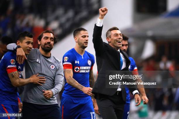 Pedro Caixinha, coach of Cruz Azul celebrates after winning the semifinal second leg match between Cruz Azul and Monterrey as part of the Torneo...