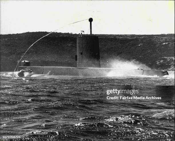 Otway from the First Australian Submarine Squadron arrived in Sydney Harbour after last exercises trip, with 200 metres ribbon announcing proudly the...