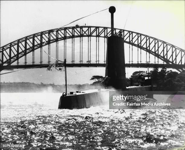 Otway from the First Australian Submarine Squadron arrived in Sydney Harbour after last exercises trip, with 200 metres ribbon announcing proudly the...