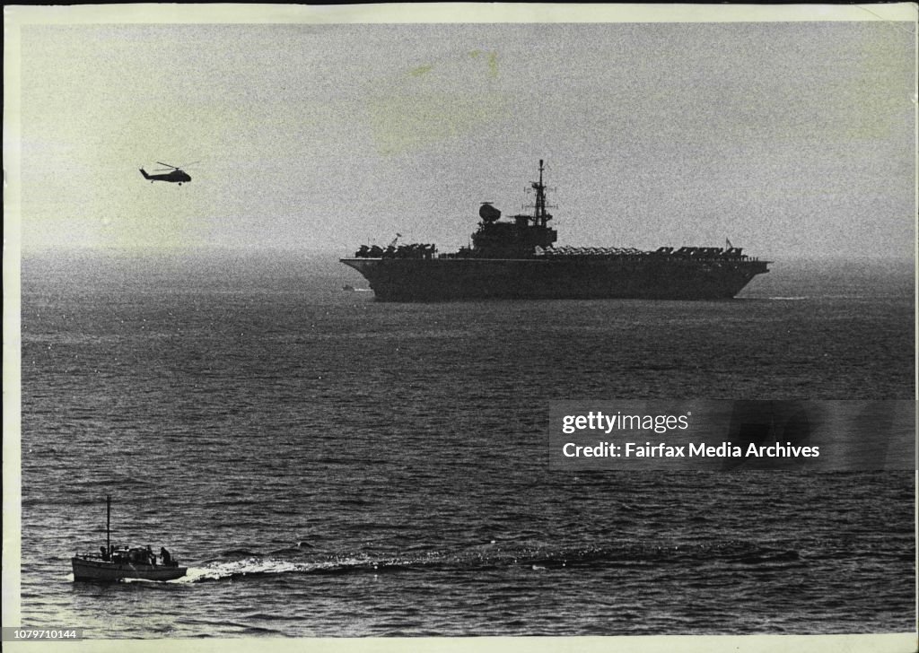 Aircraft carrier HMS Hermes off Sydney Harbour.