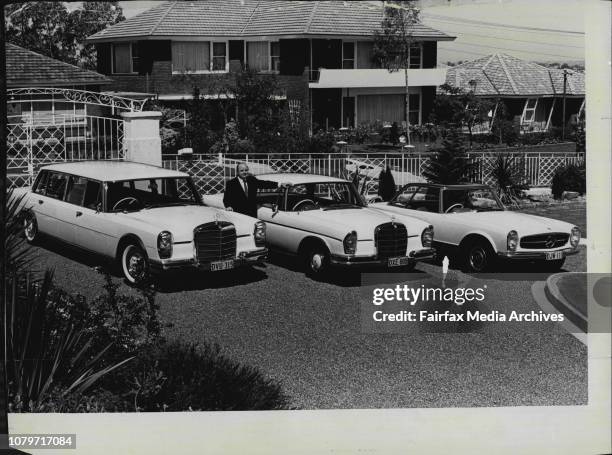 Mr. Jack Wlson, Chairman of Amalgamated Chemicals, outside his Blakehurst Home, with his fleet of Mercedes Renz Cars.Mr. J. Wilson, a 40-year-old...