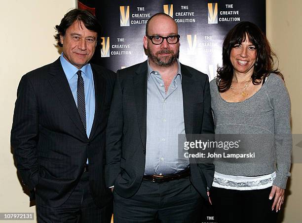Robert Lantos, Paul Giamatti and Robin Bronk attend the screening of "Barney's Version" during The Creative Coalition's Spotlight Initiative...