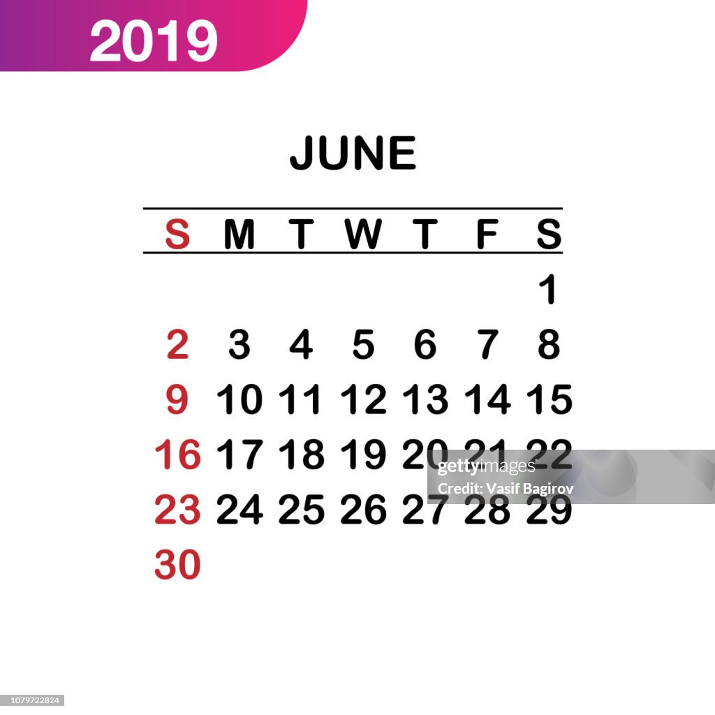 June Days/week June Calendar 2019 Week Starts From Sunday Business Template High-Res ...